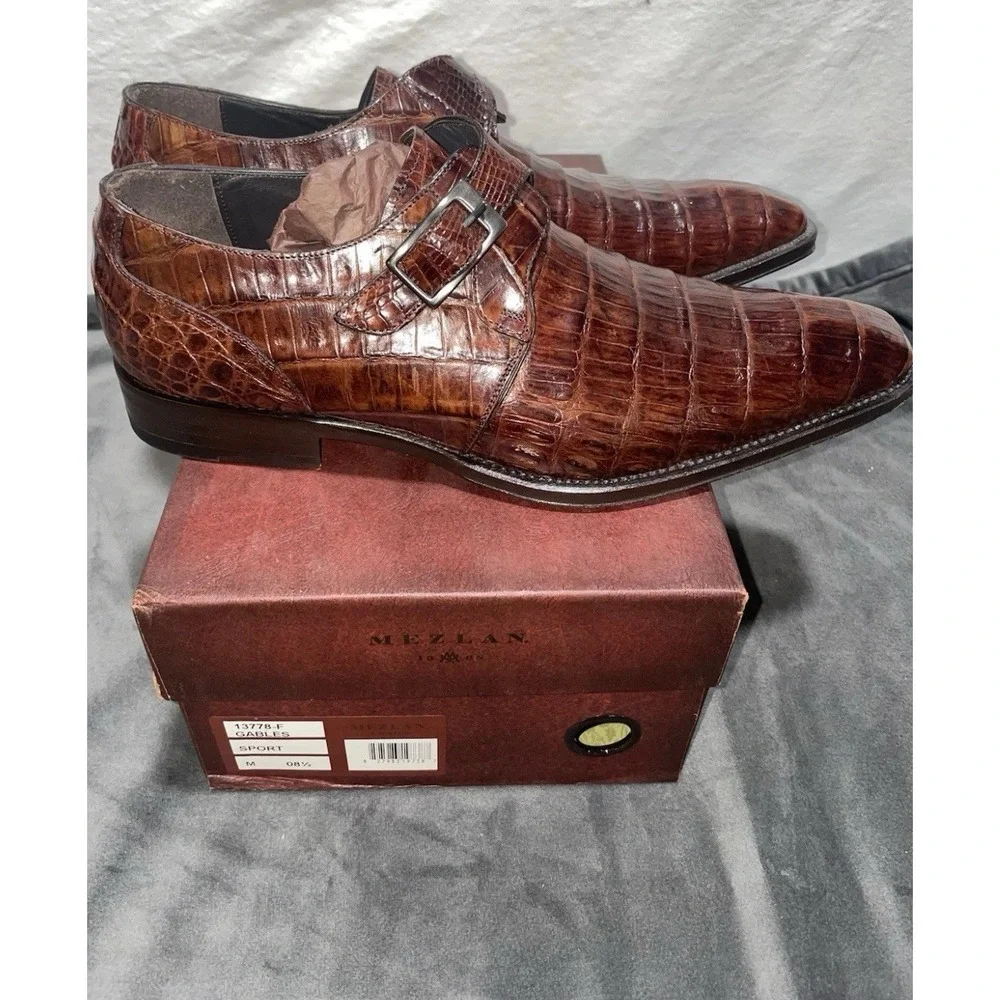Mezlan Gables 13778-F Cognac Alligator‎ Monk Strap 8.5M Handmade Spain NIB Shoes